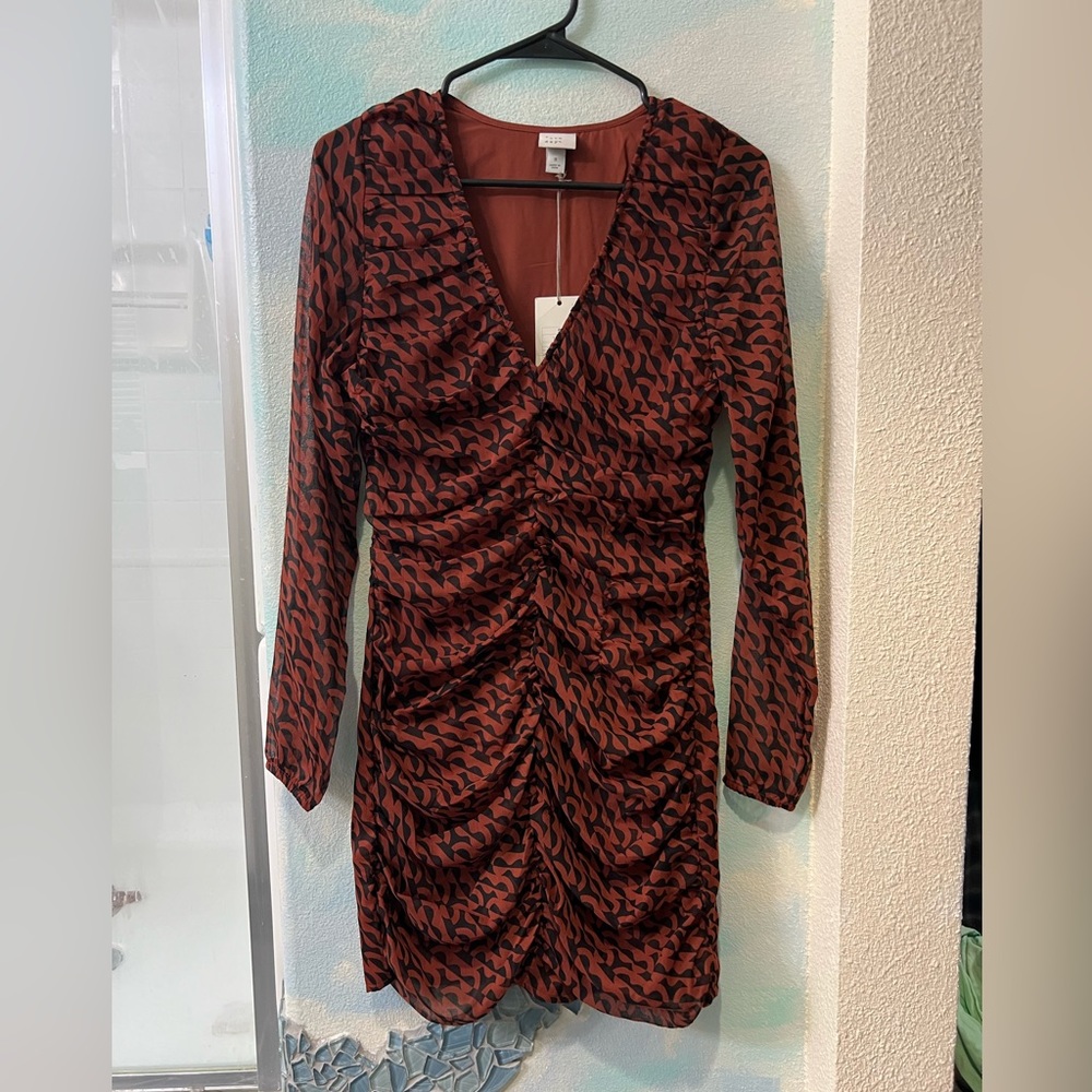 NWT A New Day Brown & Black Long Sleeve Dress